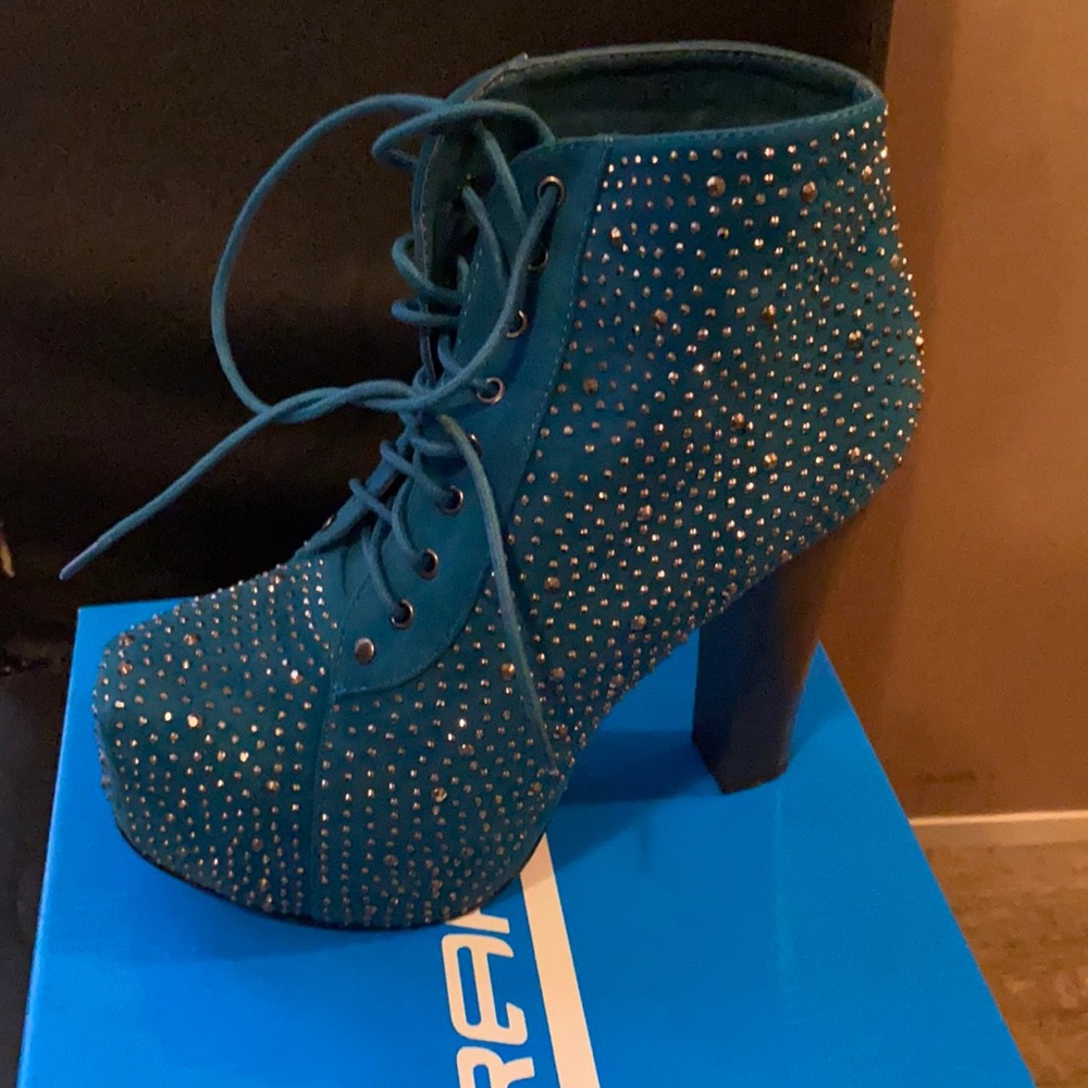 Blue rhinestone booties